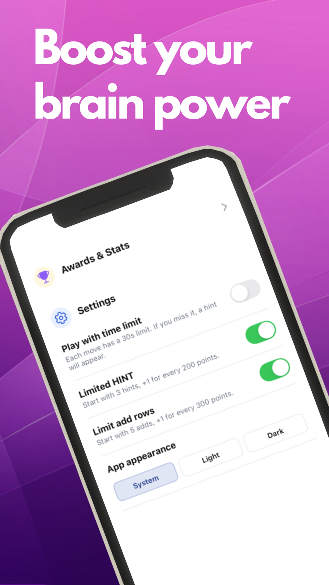 Settings and stats