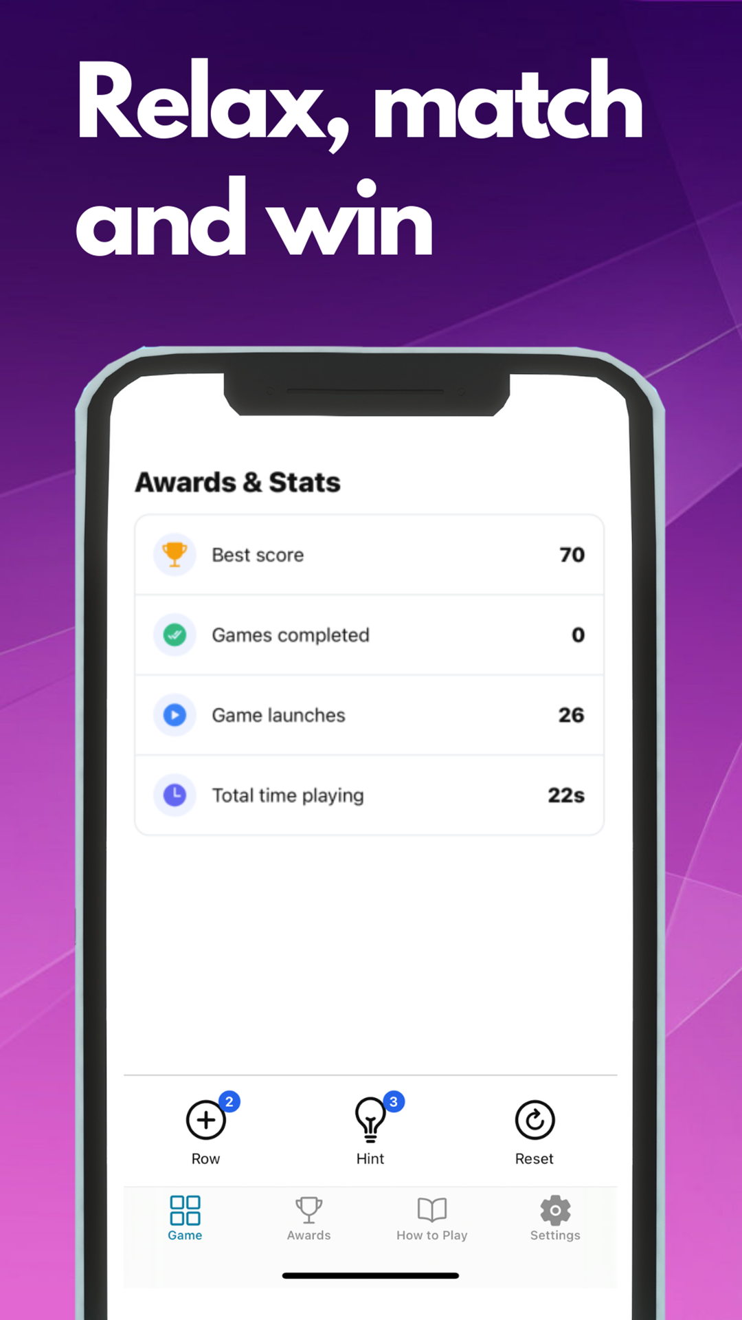 Awards & stats screen